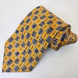 Ermenegildo Zegna Silk Tie Gold Navy Geometric 4" Italy